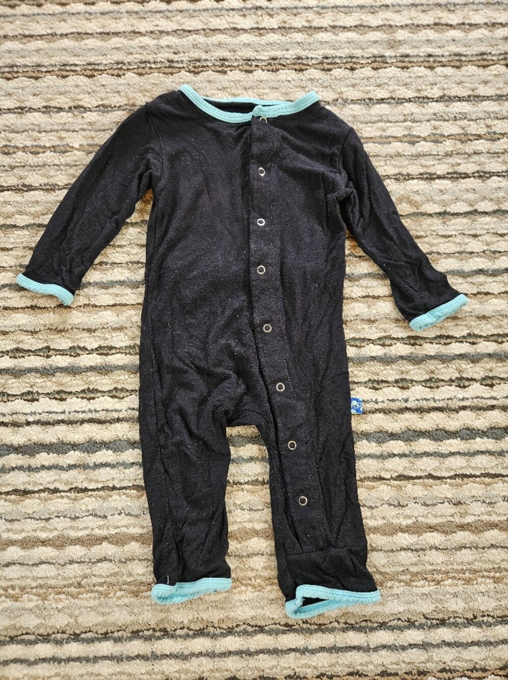 Kickee Pants Black Jumpsuit with Teal Trim
